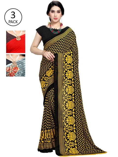 

KALINI Women Pack of 3 Multicolor Poly Georgette Printed Saree, Yellow
