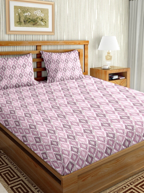 

BELLA CASA Pink & White Geometric 180 TC King Bedsheet with 2 Pillow Covers