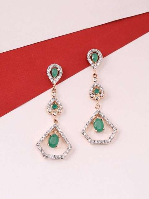 

Tistabene Gold-Toned & Green Contemporary Drop Earrings
