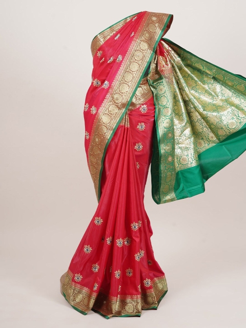 

Pothys Red & Green Floral Zari Art Silk Banarasi Saree