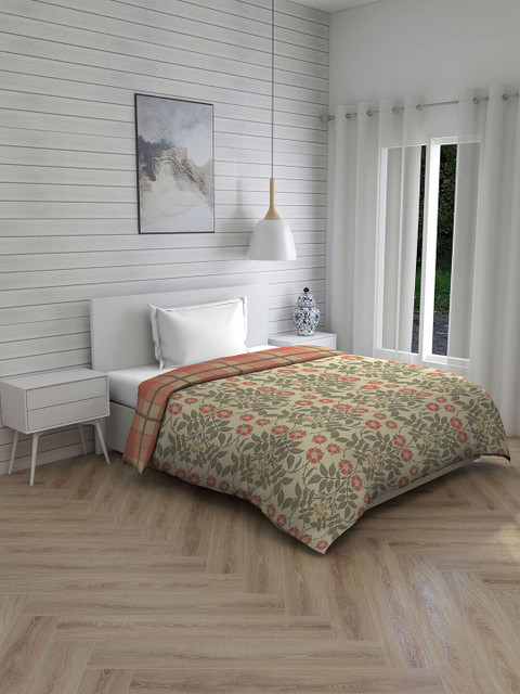 

Layers Peach-Coloured & Beige Floral AC Room 120 GSM Single Bed Comforter