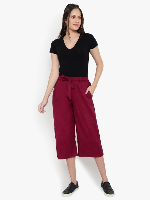 

Indietoga Women Maroon Flared Cropped Plus Size Palazzos