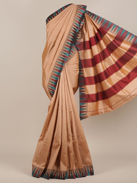 

Pothys Peach-Coloured & Maroon Art Silk Saree