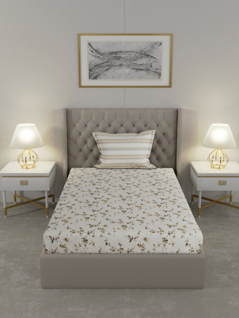

Trident Off White & Khaki Floral 144 TC Single Bedsheet with 1 Pillow Covers