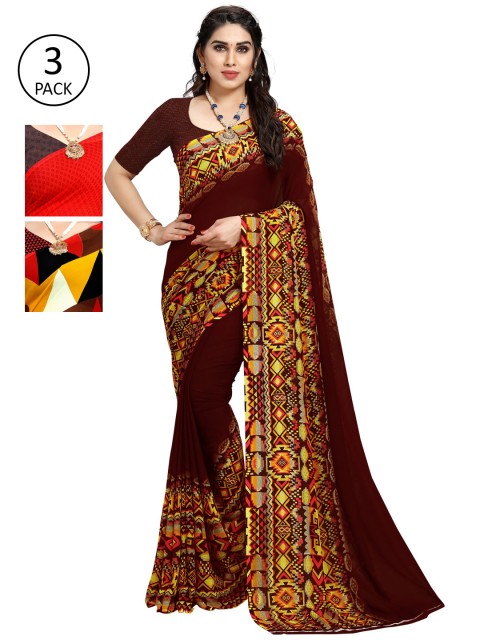 

KALINI Pack Of 3 Red & Black Saree