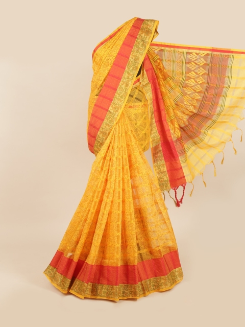 

Pothys Yellow & Orange Checked & Printed Saree