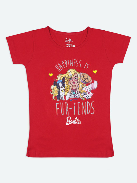 

Barbie Girls Red Printed Round Neck T-shirt