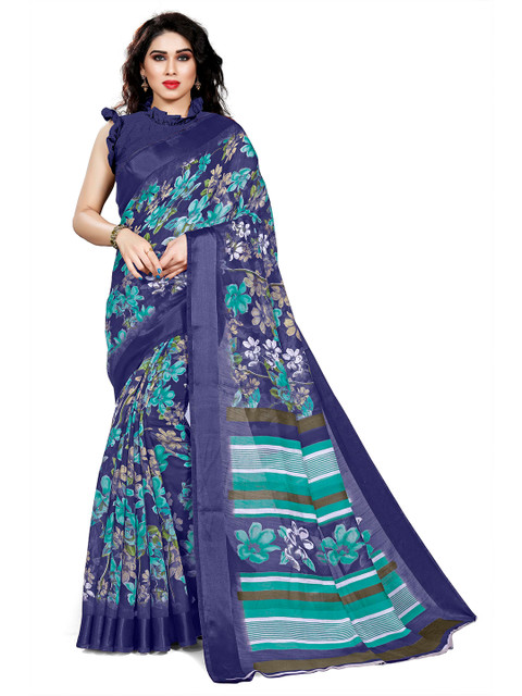 

KALINI Navy Blue & Green Floral Bagh Saree
