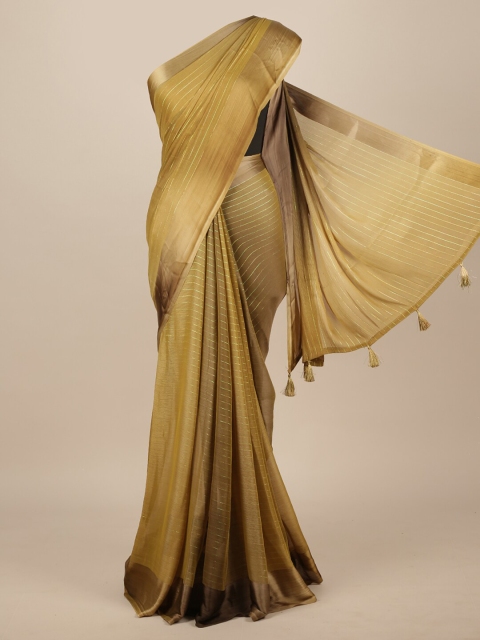 

Pothys Green & Gold-Toned Striped Poly Chiffon Saree