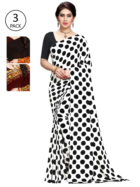 

KALINI Pack of 3 Printed Sarees, White