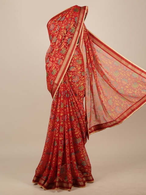 

Pothys Red & Blue Floral Zari Saree