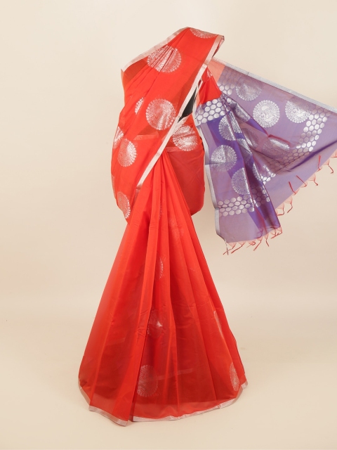 

Pothys Orange & Purple Ethnic Motifs Woven Design Silk Cotton Saree
