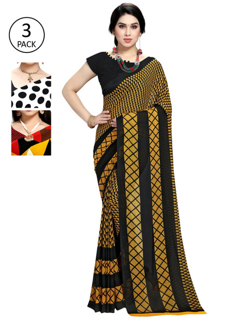 

KALINI Women Pack Of 3 Poly Georgette Saree, Yellow