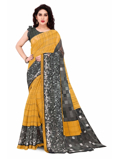 

KALINI Mustard & Grey Block Print Saree