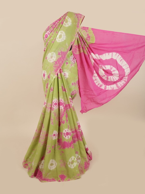 Pothys Green & Pink Batik Cotton Blend Saree