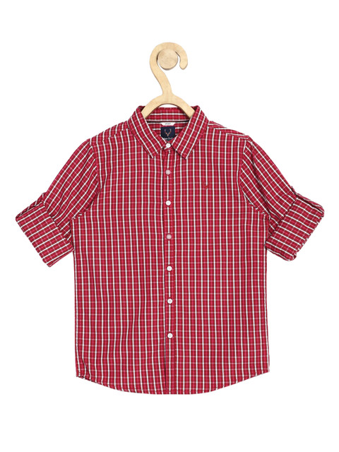 

Allen Solly Junior Boys Red & White Slim Fit Tartan Checks Pure Cotton Casual Shirt