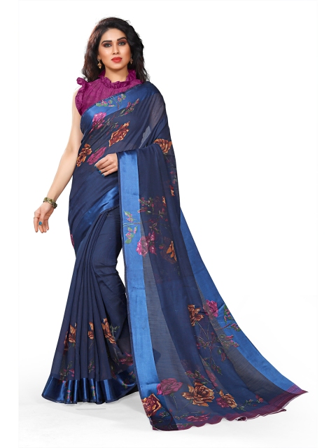 

KALINI Navy Blue & Pink Floral Bagh Saree
