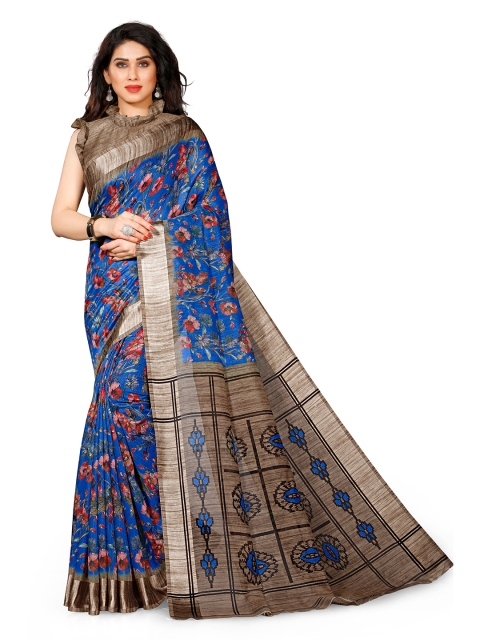 

KALINI Blue & Beige Floral Printed Zari Bagh Saree