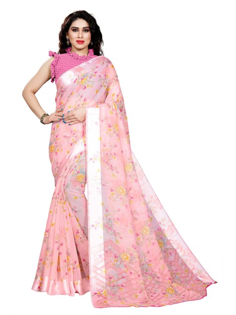 

KALINI Pink & Yellow Floral Bagh Saree