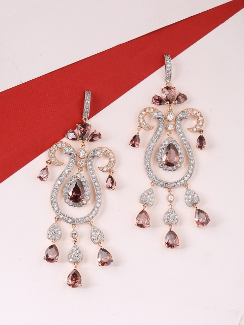 

Tistabene Gold-Plated & Stones Studded Contemporary Drop Earrings, White