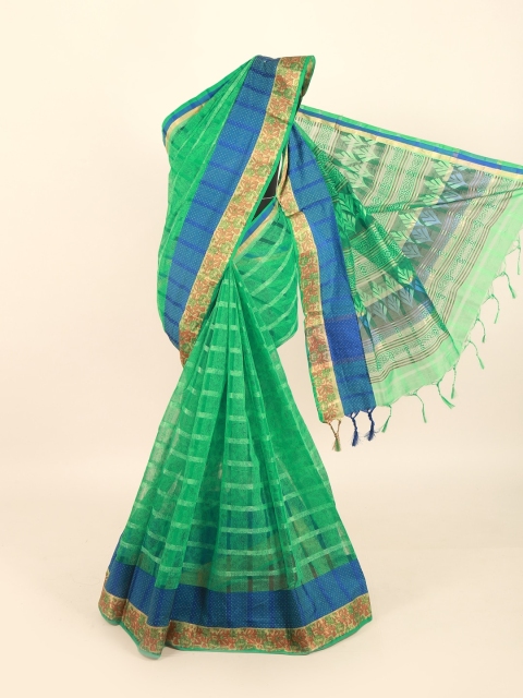

Pothys Green & Blue Ethnic Motifs Hand Print Woven Saree