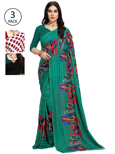 

KALINI Pack Of 3 Multicoloured Printed Sarees, White