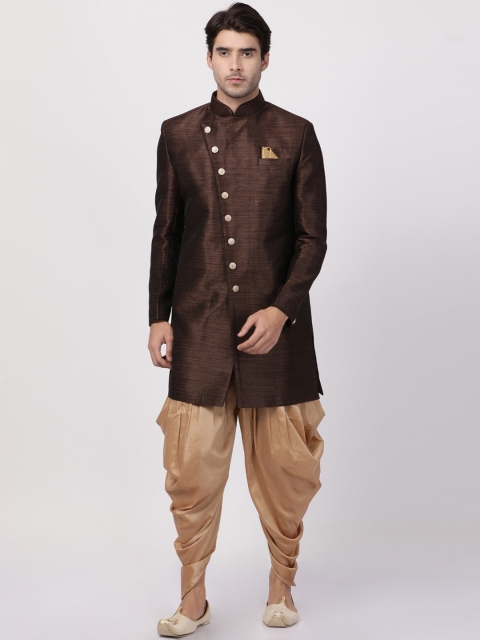 

VASTRAMAY Men Coffee Brown & Beige Solid Slim-Fit Sherwani Set