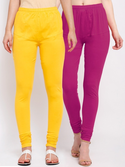 

KLOTTHE Women Pack of 2 Solid Cotton Churidar-Length Leggings, Magenta