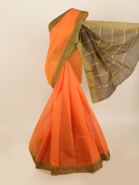 

Pothys Orange & Olive Green Solid Saree