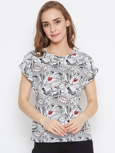 

Madame Women White & Black Extended Sleeves Regular Top