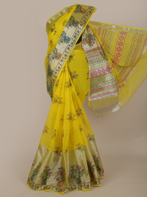 

Pothys Yellow Floral Printed Pure Cotton Saree