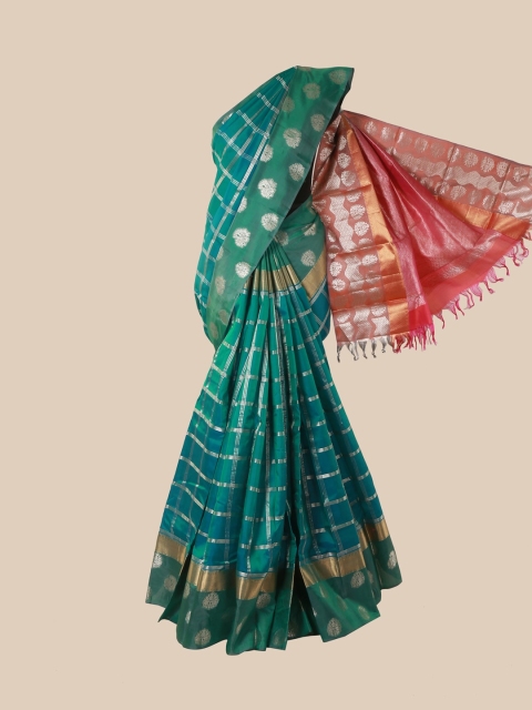 

Pothys Blue & Pink Checked Zari Pure Silk Saree