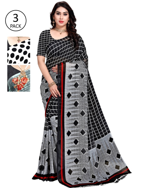

KALINI Women Pack of 3 Printed Sarees, White