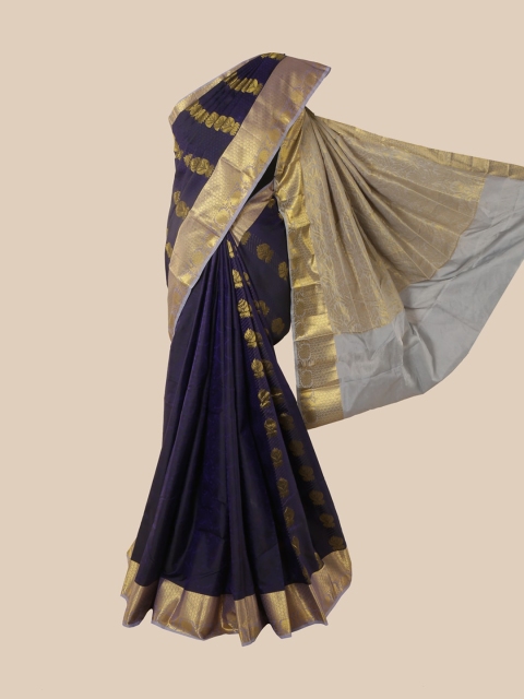 

Pothys Navy Blue & Gold-Toned Woven Design Pure Silk Kanjeevaram Saree
