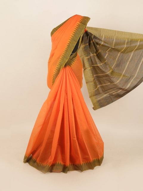 

Pothys Orange & Olive Green Solid Saree