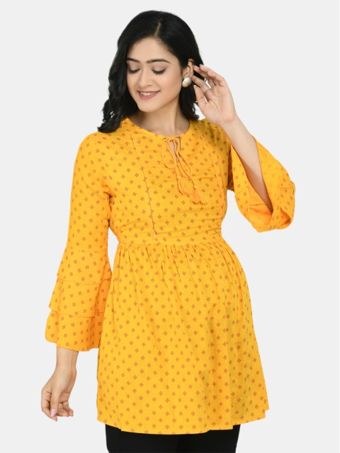 

Aaruvi Ruchi Verma Yellow & Maroon Viscose Rayon Printed Maternity Tunic