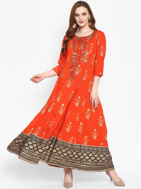 

Ramas Women Orange Ethnic Motifs Embroidred & Printed Anarkali Kurta