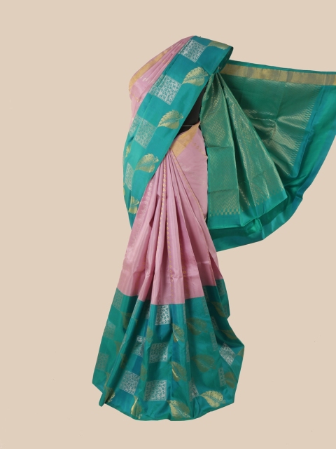 

Pothys Lavender & Turquoise Blue Ethnic Motifs Zari Pure Silk Kanjeevaram Saree