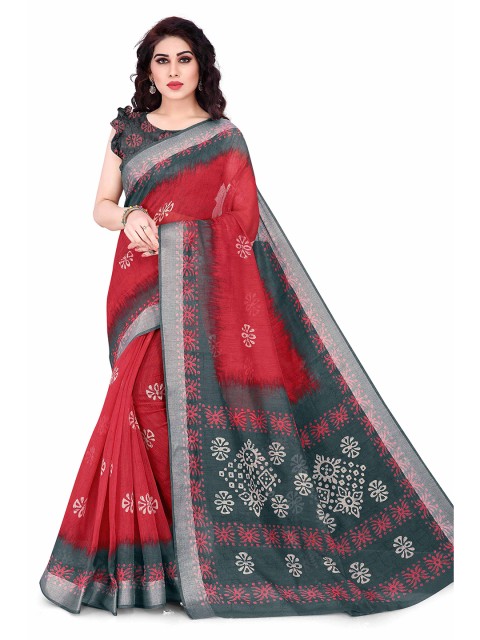 

KALINI Red & Black Batik Zari Saree