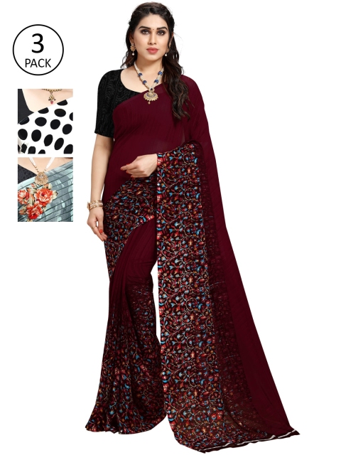 

KALINI Women Pack of 3 Printed Sarees, White