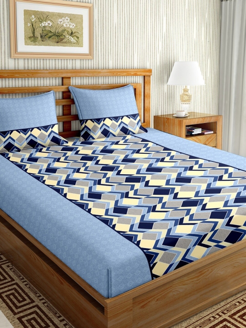 

BELLA CASA Blue & Grey Geometric 180 TC King Bedsheet with 2 Pillow Covers
