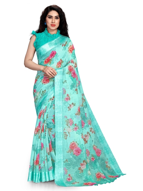 

KALINI Teal & Multicoloured Floral Bagh Saree