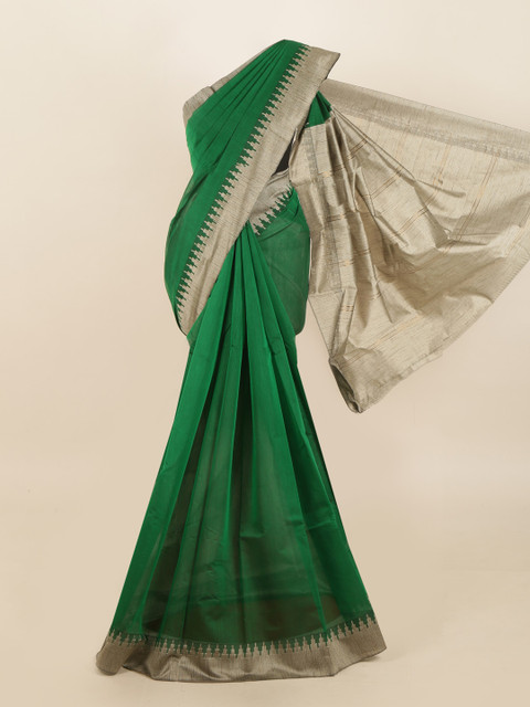 

Pothys Green & Beige Solid Saree