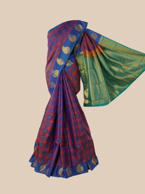 

Pothys Blue & Green Woven Design Pure Silk Kanjeevaram Saree