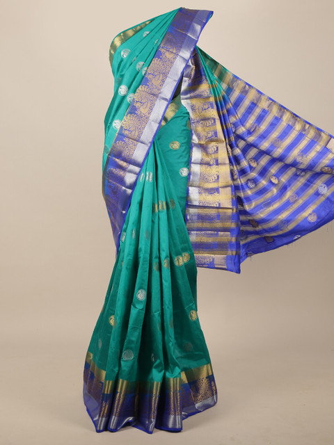 

Pothys Sea Green & Blue Woven Design Zari Jute Silk Saree