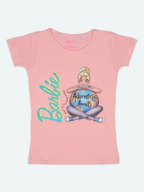 

Barbie Girls Peach-Coloured Barbie Printed T-shirt