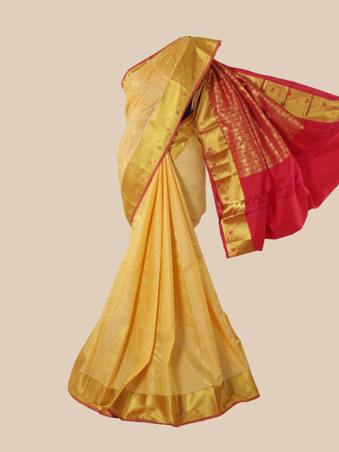 

Pothys Yellow & Pink Woven Design Zari Pure Silk Kanjeevaram Saree