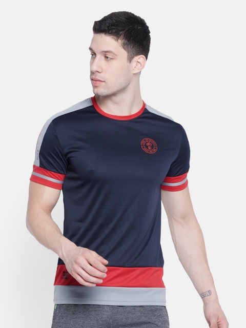 

rock it Men Navy Blue Colourblocked Applique T-shirt