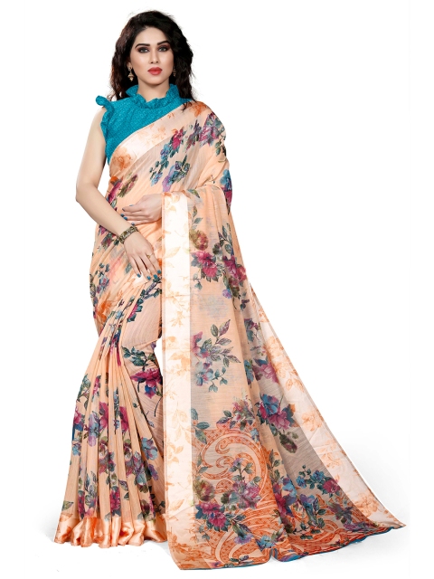 

KALINI Peach-Coloured & Pink Floral Zari Bagh Saree