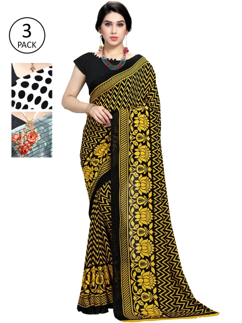 

KALINI Women Pack Of 3 Poly Georgette Saree, White